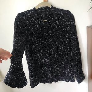 JCrew polka dot blouse with neck tie detail